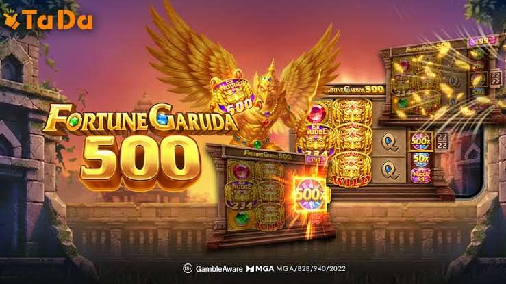 Vista general de Fortune Garuda 500 con el ave Garuda dorada y el logotipo del juego