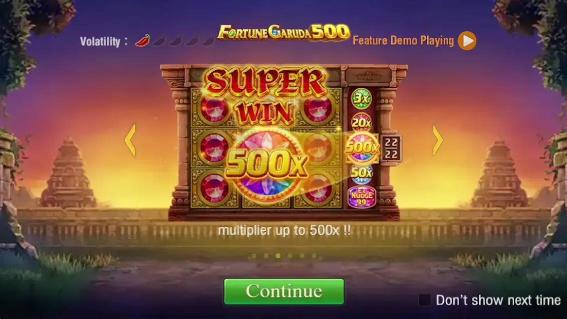 Ronda de Super Win con multiplicador x500 activo en el Special Reel de Fortune Garuda 500