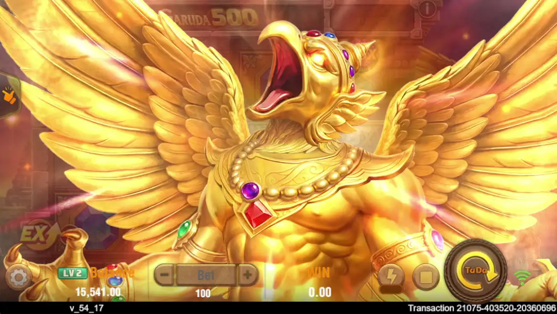Interfaz de Fortune Garuda 500 mostrando el selector de apuesta y el saldo durante una ronda